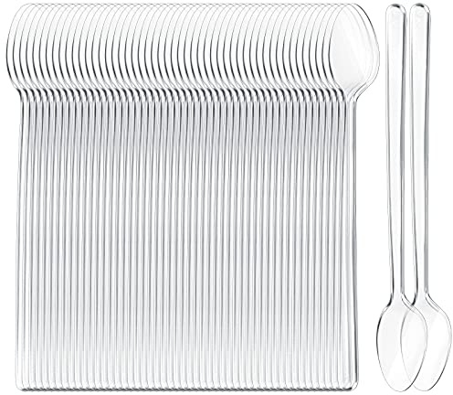 Long Handle Spoon 200 Pcs Clear Plastic Ice Cream Spoons 7.08 Inch Heavy Duty Sundae Spoons for Ice Cream Floats, Milkshakes, Tea, Stirring Cocktails and Tall Beverages