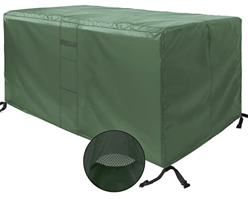 MEEYI Gartenmöbel Abdeckung mit Seitlicher Spanngurt 160x130x90cm, Gartentisch Abdeckung Wasserdicht 420D Oxford Schutzhülle Gartenmöbel für Gartentisch, Grün
