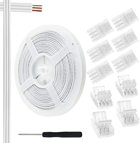 Aroidful 10 mm 3-stifts LED Strip Connector Kit, 10 ST LED-snabbkontakter och 10 m förlängningskabel, för WS2811 / WS2812B LED Strip Light | inklusive 10 lödfria SMD kristallkontakter, spårskruvmejsel 3-polig 10 mm kontakt för enkelsidig/dubbelsidig LED-remsa
