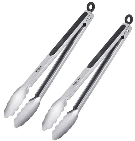 Westmark 2 Grill-/Servierzangen, Mit Edelstahllaffen und gummierten Griffen, Länge: 35 cm, Rostfreier Edelstahl/Kunststoff, Classic Spezial Maxi, Silber/Schwarz, 162522E3