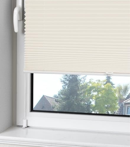 OUBO Plissee Klemmfix ohne Bohren Aluminium-Schienen, Beige 75 x 200cm(BxH), lichtdurchlässig & Blickdicht, Jalousie Faltrollo Innen für Fenster & Tür