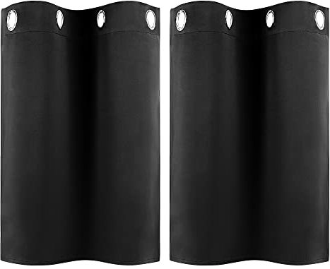 PiccoCasa 2er Set Vorhang Blickdicht Gardinen mit Ösen Verdunkelungsvorhang Kurz Scheibengardine Bistrogardine Modern für Küche Büros Wohnzimmer Schlafzimmer Schwarz 76H×66B cm
