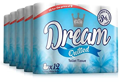 Karrma 3 Ply Quilted Toilet Tissues Rolls Super Soft, Strong & Sustainable Bathroom Tissues Toilet Paper Rolls 145 Sheets per Roll - 12 Toilet Rolls, White