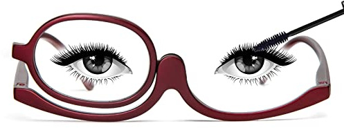 KoKoBin Occhiali da lettura per il trucco delle donne specchio da trucco portatile ruotabile (Rosso, 1)