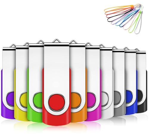 EASTBULL Memory Stick 512MB USB 10Pack, USB 2.0 Thumb Flash Drives Swivel Design Pen Memory Stick Fold Storage (10 Mixed Color With Lanyard)
