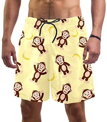 TBOUOBT Badehose für Herren, Shorts mit Taschen, schnell trocknender Badeanzug,affe Bananen tierkarikatur