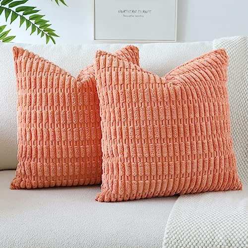 JOTOM 2er Set Kordsamt Weicher Kissenbezüge Moderne Kissenhüllen Dekorative Sofakissen Dekokissen Zierkissenbezug für Wohnzimmer Sofa Schlafzimmer Orange Rosa 45x45 cm