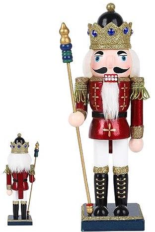 Wooden Christmas Nutcracker Soldier,Nutcracker Ornaments,25cm Christmas Traditional Nutcracker Xmas Decoration,Pine Wood Painted Soldier for Home Garden Christmas Party (Red)