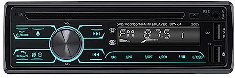 iSpchen Radio de coche estéreo de 1 Din con Bluetooth, manos libres, con volante y mando a distancia, 7 colores, reproductor de CD, DVD, reproductor MP3, receptor compatible con