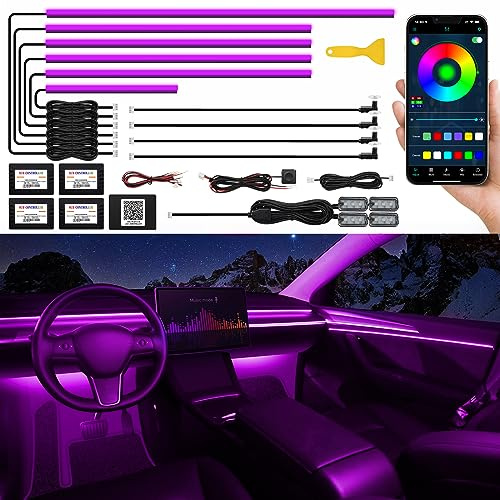 Acrylic Interior LED Strip Light for Car with Wireless APP, RGB 14 in 1 with 175 inches 593 LEDs Fiber Optic Ambient Lighting Kits, 16 Million Colors Sync to Music Function LED Strip for Car