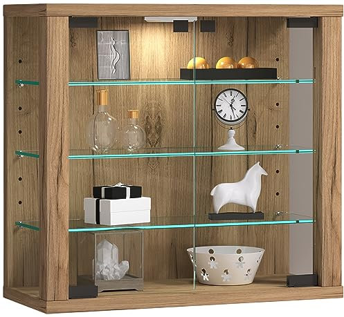 VCM Glasvitrine hängend | Vitrine Glas mit ESG-Sicherheitsglas | Maße: H. 40 x B. 43 x T. 18 cm | Hängevitrine Glas | Modern und platzsparend | Glas Vitrinenschrank - Vitrosa S