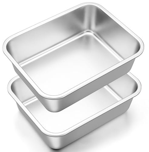 Onader 12¾ x 10 Inch Deep Lasagna Baking Pans Set of 2 Stainless Steel Rectangle Cake Pan