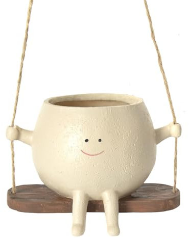 dewdat Swing Face Planter Pot Hanging Resin Flower Head Planters For Indoor Outdoor, Unique Face Design For String Of Pearls Plant Gift Ideals For Mother, Christmas