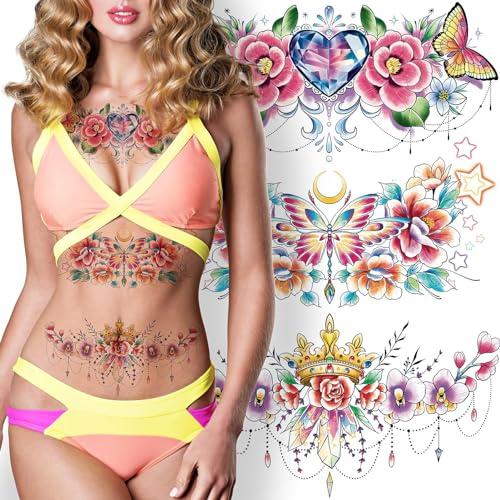 20 Blätter Brust Tattoos für Frauen und Mädchen, frau Temporäre Tattoos für Brust, Taille und Körper