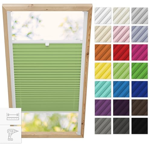 Estika Dachfenster-Plissee mit Bohren für Velux-Fenster Modell M06 – Stofffarbe Pistazien – Dachfensterrollo, Innenrollo, Fensterplissee
