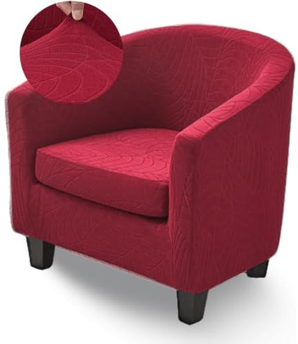 Highdi Elastische Sesselbezug Sesselschoner 2-Teilig, Stretch Jacquard Sesselhusse Club Chair Schonbezug Sofabezug | für Cocktailsessel Clubsessel Wohnzimmer Loungesessel, Rot