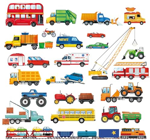 decalmile Wandsticker Junge Fahrzeuge Wandtattoo Baustelle Lastwagen | Abziehbare und Aufklebbare Wandaufkleber, DIY Abnehmbare Wandkunst Abziehbilder, Wandfreundlich, Leuchtenden Farben