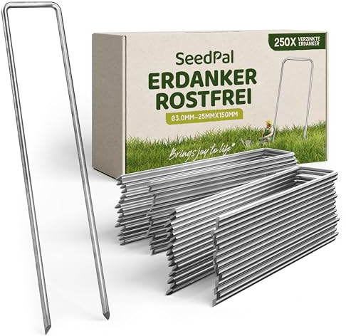 SeedPal Erdanker aus Stahl (250 Stück) - Verzinkt - 150 x 30 mm, Ø 3 mm | Anti-Rost - Für Vlies & Befestigungen - Witterungsbeständig - Stabiler Halt