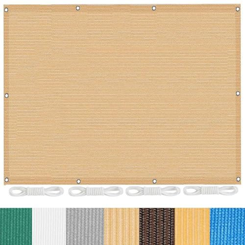 Sonnensegel Rechteckig 5 x 10 m Rechteckig Sonnensegel Nach Maß mit Ösen Sonnenschutz Windschutz für Garten Terrasse Camping, Creme Farben