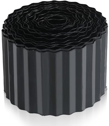 Quibbay Bordo ondulato da giardino in metallo, bordo paesaggistico per aiuole fai da te, bordo flessibile per prato, giardino e cortile, bordo da giardino zincato (nero, 15,2 cm x 15,2 m)