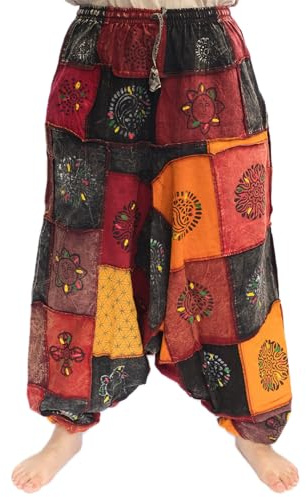 Generico Pantaloni Larghi in Cotone Lavato con Pietra, Harem, Cintura Elastica, Stampa a Blocchi, Stile Boho Unisex Aladino (IT, Testo, Taglia Unica, Regular, Regular, Arancione)