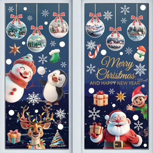 9 Blatt Fensterbild Weihnachten, Kinder Fensterbilder Weihnachtsdeko Selbstklebend，Statisch Fensterfolie Weihnachten，Winterdekoration Doppelseitige, Weihnachtsfensterbilder PVC Schneemänner