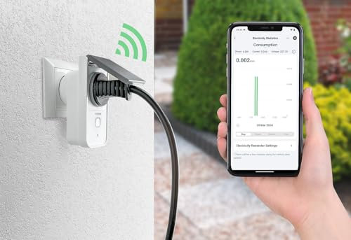 Luminea Home Control Zeitschaltuhr Outdoor: Outdoor-WLAN-Steckdose, Energiekostenmesser, App, Matter-zertifiziert (Zeitschaltuhr Digital Steckdose, WLAN Smart Life, Fernbedienung)