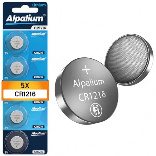 CR1216 Batterie Knopfzelle, 5er Pack, 3V Alpalium, Hohe Leistung für Fernbedienungen, Schlüsselanhänger, CPUs, tragbare und medizinische Geräte, CR 1216 Premium Qualität & Lange Lagerfähigkeit