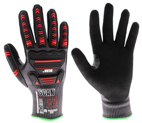 Scan Impact Cut Resistant Level D Gloves, Nitrile Palm, Enhanced Grip, Conforms to EN 407 and EN 388, Size L