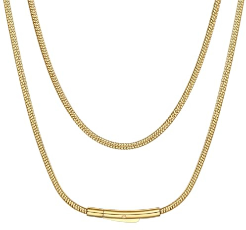 Suplight Unisex Kette Charm Choker 2mm Edelstahl Schlangenknochen Halskette,41/46/51/56/61/66/71/76cm