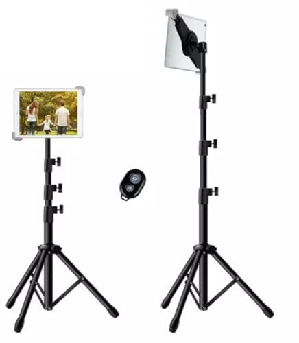 Foldable Extendable Multi-Function Tripod Stand for iPhone iPad Samsung Galaxy Tablets Adjustable Height Portable Phone Holder Carrying Case Ideal for Selfies Vlogging Live Streaming