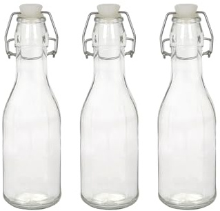 Argon Tableware 250ml Glass Bottles with Swing Top - Clear - 3x Reusable Empty Water Wine Milk Olive Oil Juice Gin Home Brew Brewing Drinking Fridge Dispenser Storage Jars with Stopper Lid