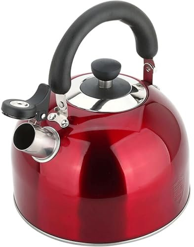 Chic Bouilloire à thé en acier inoxydable de qualité alimentaire, 4l/3.2 pintes, fonctionne pour toutes les cuisinières, bouilloire à thé sifflante rouge Cafetières