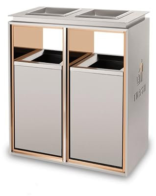 WOTZOV Contenedor de Basura para Exteriores, Doble Barril, Cuadrado, de Metal, con cenicero, Moderno, para Uso doméstico, Comercial, Grande, Gris y Blanco, para Exteriores.