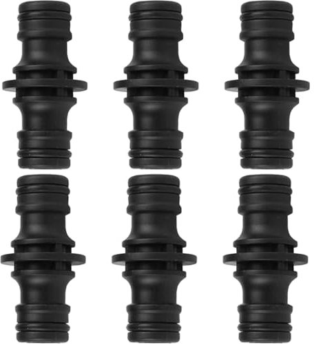 6 Connettori Doppi per Tubo da Giardino in Plastica Rinforzata - Raccordo Maschio/Maschio 1/2 Pollice - Compatibile con Sistemi Gardena, Per Unire Tubi Flessibili e Prolunghe Irrigazione - Nero