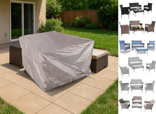 Garden Furniture Covers For 4pc Rattan Sets XEO HOME Waterproof Rain Covers Outdoor Indoor Patio 4 Pieces Table and Chairs Cover Heavy Duty Fabric Cover Windproof Rectangular Anti-UV 120*120*81 CM