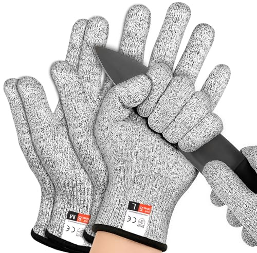 MOWPOG 2 Pairs (M+L) Cut Resistant Gloves Level 5 Protection, Food Safe Cut Resistant Gloves for Mandolins, Oyster Shucking, Butcher, Two-Hand, Firm Grip, Machine Washable