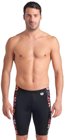 ARENA Performance Men's Donuts Swim Jammer MaxLife Athletic Practice Knee-Length Swimsuit Short Competitive Training Bathing Suit, Black/Black Multi, US Size 34