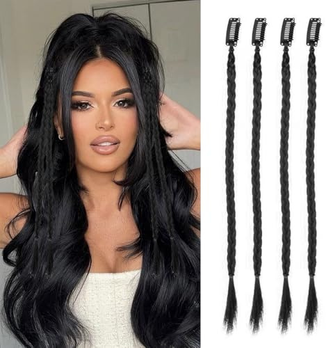 XFSRG 4Pcs Haarteile Zopf Extensions Natürliche Braids Extensions für Frauen Einfache ClipIn Zopfverlängerungen Perfekt für Alltag und besondere Anlässe (Schwarz)
