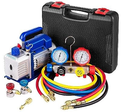 Pompa per vuoto, Pompa for vuoto, 4.8CFM Pompa for vuoto refrigerante CA con manometri Refrigerazione HVAC Casa Confezionamento sottovuoto Aria condizionata Manutenzione dell'automobile