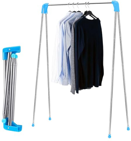 Asta appendiabiti pieghevole in acciaio inox, 13 – 27 pollici, stabile asta allungabile, stendibiancheria a torre regolabile, per biancheria, casa, campeggio, viaggi all'aperto (blu)