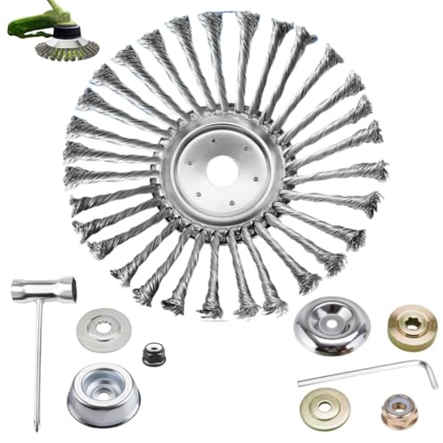 10 Inch Steel Wire Trimmer Head, Steel Wire Rotary Brush Cutter Trimmer Head，Unbreakable Wired Trimmer Blade Trimmer Head Replacement with 2 Pack of Adapters kit for Weed Wacker