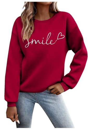 Pullover Damen, Sweatshirt Damen ohne Kapuze Briefe Drucken Langarm Rundhals Pulli Winter Sweatpullover Frauen Locker Casual Oberteil Sport Streetwear Hoodies ohne Kapuze Bluse Tops Winterpullover