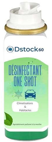 DSTOCK60 - Aérosol One Shot Nettoyant Climatisation & Habitacle Auto – Parfum Menthe – Élimine les Mauvaises Odeurs – Traitement Intérieur Véhicule, Chambres Froides, Convecteurs – 150ml (1 aérosol)