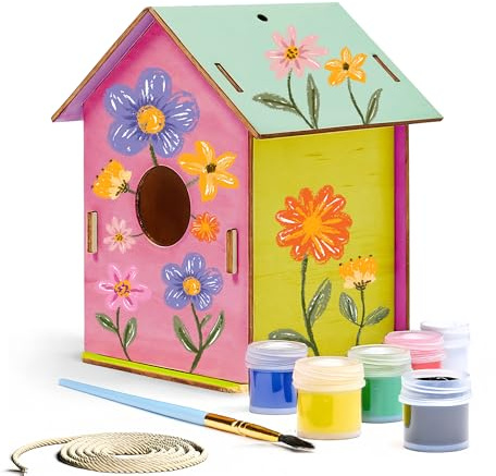 Vogelhaus Bausatz Kinder zum Bemalen I Bastelset für Kinder DIY Set I kleines Vogelhaus aus Holz zum Selbstbauen & Dekorieren I Vogelfutterhaus für Garten, Kita, Schule & Geburtstag