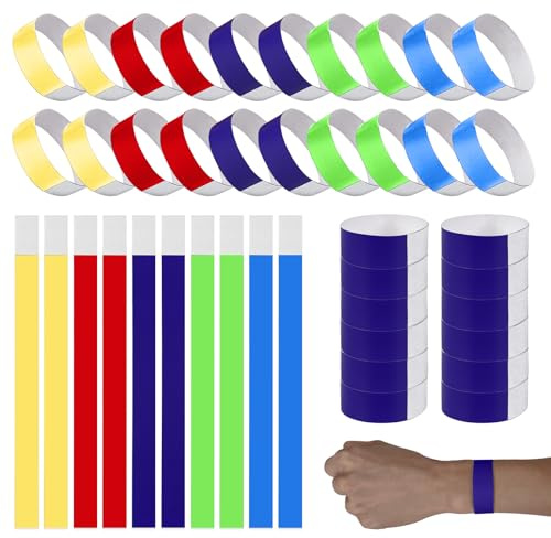 SOSOLOVE 500 Stück Festival Armbänder Set, Event Eintrittsbänder Einlassbänder, Party Bänder, Papierarmband, Armband Geschenke, für Veranstaltungen, Festival, Geburtstag, Konzerte (5 Farben)