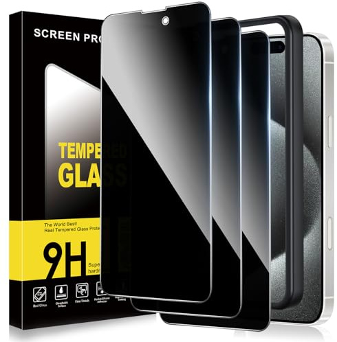 ZhuoFan Sichtschutz für iPhone 15 Pro Panzer Schutz Glas,Privacy Schutzfolie Displayschutz,Anti-Spy 10H Härte Folie Schutzglas Blickschutz mit Rahmen Positionierhilfe,Bläschenfrei,3 Stück