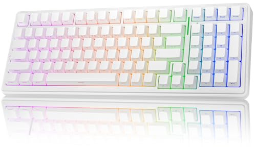 AULA F99 Mechanical Gaming Keyboard,BT5.0/2.4GHz/USB-C Hot Swappable Custom Keyboards with Five-Layer Padding,Pre-lubed Switches,8000mAh Battery,RGB Wireless Keyboard for PC/Tablet (White)