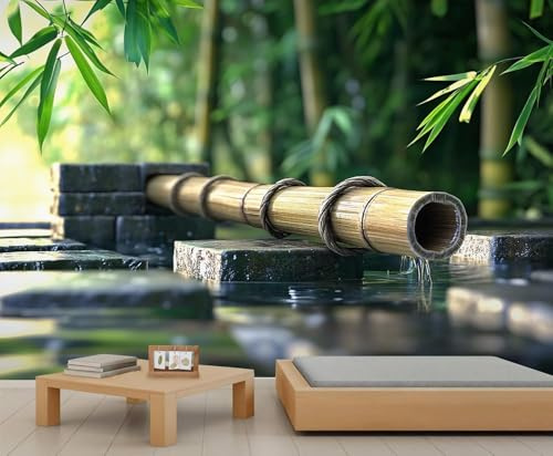 3D Fotomurales Bambú 200x140 cm Decorativos Papel Pintado Panorámico Mural Piedra de Bambú Tejido No Tejido Decoración de Pared Murales Moderna de Diseno w.183