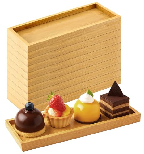 10 Stück Rechteckige Bambus Tabletts 29×10 cm, Kleine Holz Serviertabletts für Kaffee Tee Snacks Dessert Küche, Bambus Untertassen & Tabletts für Wein Bar Haushalt